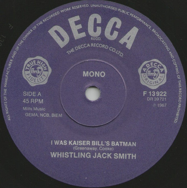 Whistling Jack Smith : I Was Kaiser Bill's Batman (7", Single, RE)