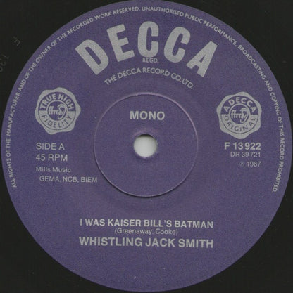 Whistling Jack Smith : I Was Kaiser Bill's Batman (7", Single, RE)