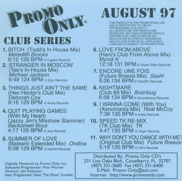 Various : Promo Only Club Series: August 97 (CD, Comp, Promo)