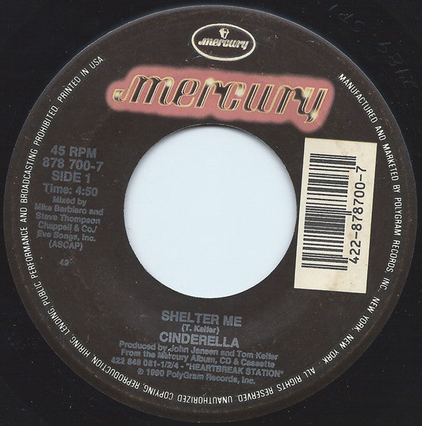 Cinderella (3) : Shelter Me  (7", Single)