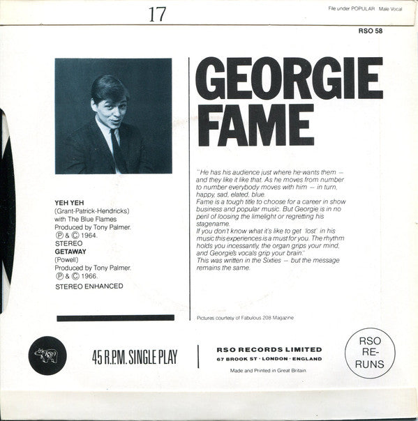 Georgie Fame : Yeh, Yeh / Getaway (7", Single)