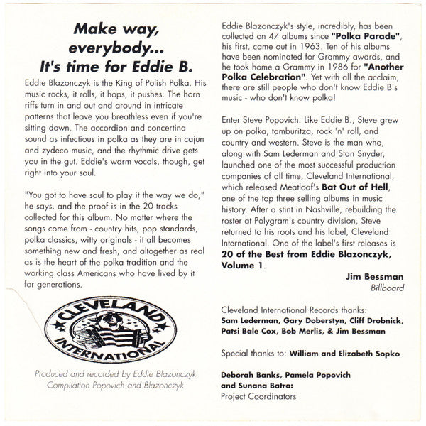 Eddie Blazonczyk's Versatones : Polkatime 20 Of The Best (CD, Comp, RP)