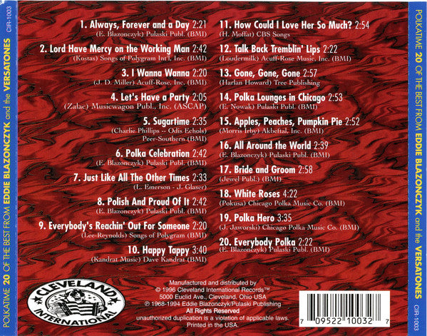 Eddie Blazonczyk's Versatones : Polkatime 20 Of The Best (CD, Comp, RP)