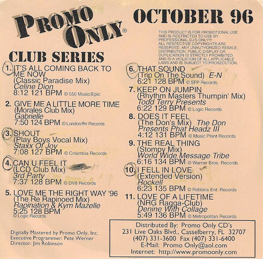 Various : Promo Only Club Series: October 96 (CD, Comp, Promo)