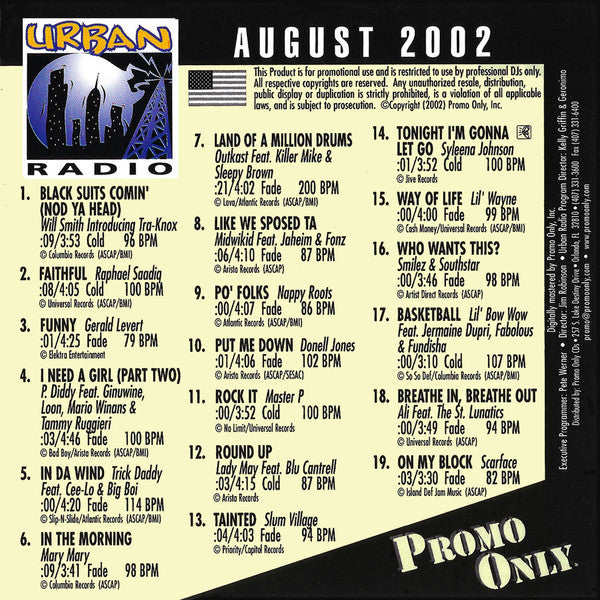 Various : Promo Only Urban Radio: August 2002 (CD, Comp, Promo)