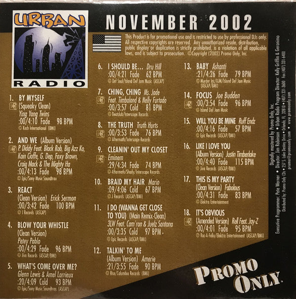 Various : Promo Only Urban Radio: November 2002 (CD, Comp, Promo)