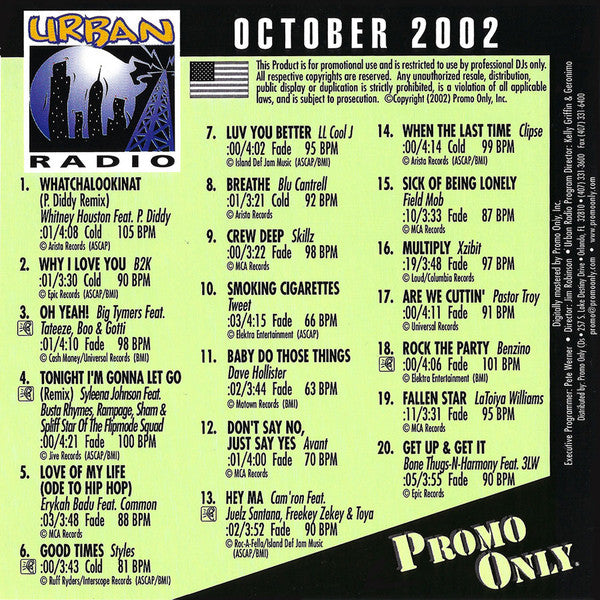 Various : Promo Only Urban Radio: October 2002 (CD, Comp, Promo)