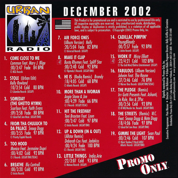 Various : Promo Only Urban Radio: December 2002 (CD, Comp, Promo)