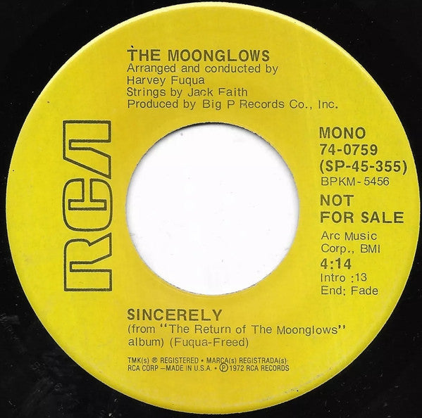 The Moonglows : Sincerely (7", Mono, Promo)