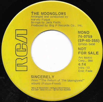 The Moonglows : Sincerely (7", Mono, Promo)