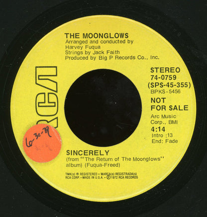 The Moonglows : Sincerely (7", Mono, Promo)