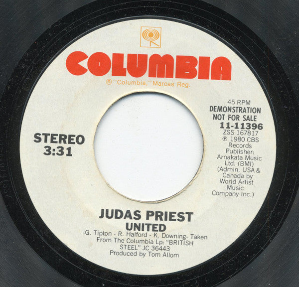 Judas Priest : United (7", Single, Mono, Promo, Styrene)