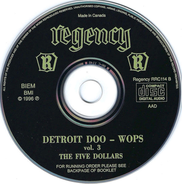 The Five Dollars : Motor-City Detroit Doo-Wops Vol. 3 (CD, Comp)