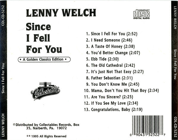 Lenny Welch : Since I Fell For You A Golden Classics Edition (CD, Comp)