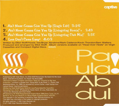 Paula Abdul : Ain't Never Gonna Give You Up (CD, Single)