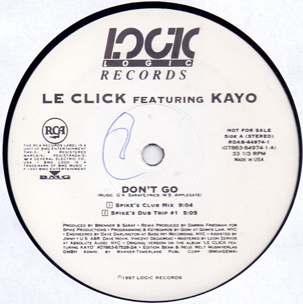 Le Click Featuring Kayo (2) : Don't Go (12", Promo)