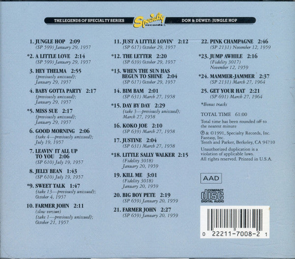 Don & Dewey : Jungle Hop (CD, Comp, Mono, RM)