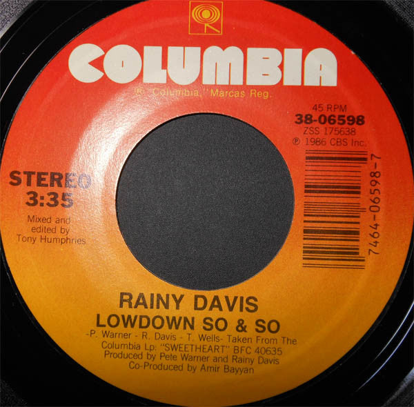 Rainy Davis : Lowdown So & So (7", Styrene)