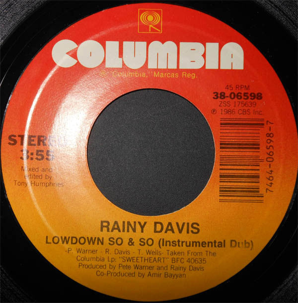 Rainy Davis : Lowdown So & So (7", Styrene)