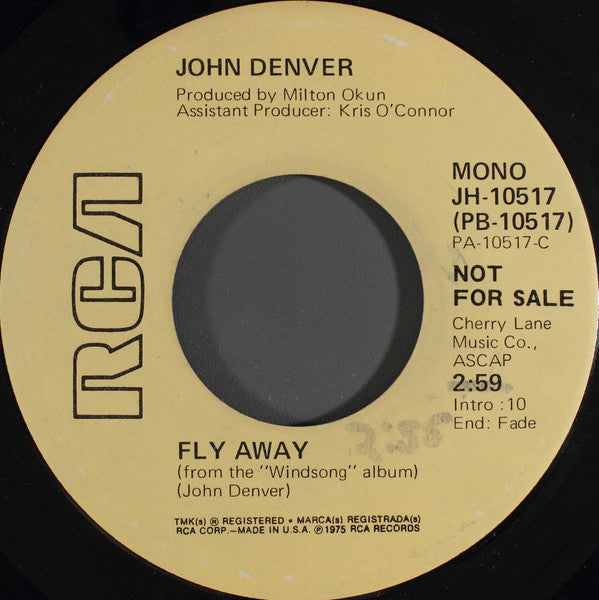 John Denver : Fly Away (7", Mono, Promo)