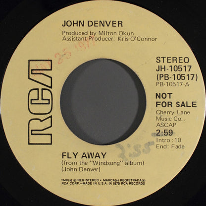 John Denver : Fly Away (7", Mono, Promo)