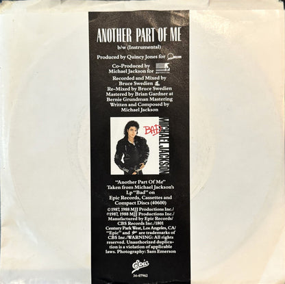 Michael Jackson : Another Part Of Me (7", Promo, Styrene)