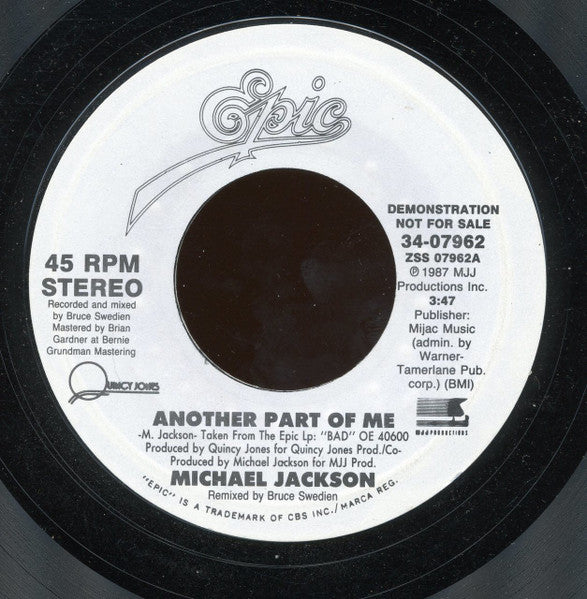 Michael Jackson : Another Part Of Me (7", Promo, Styrene)