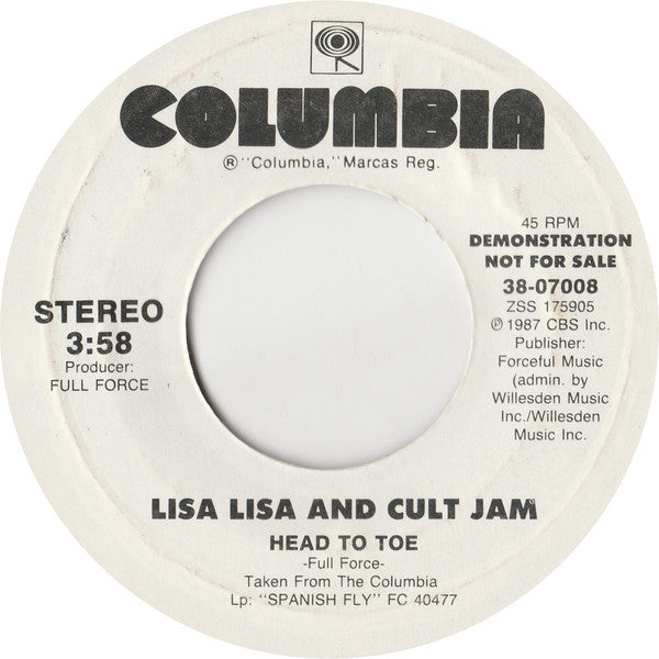 Lisa Lisa & Cult Jam : Head To Toe (7", Promo, Styrene, Car)