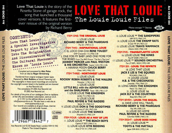 Various : Love That Louie: The Louie Louie Files (CD, Comp)