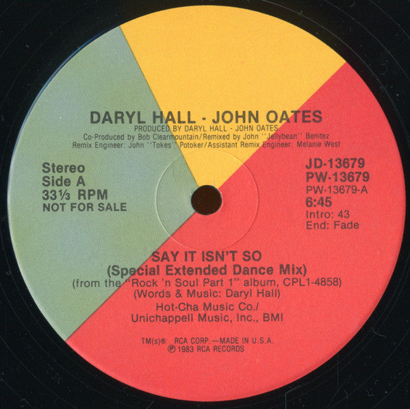 Daryl Hall & John Oates : Say It Isn't So (12", Single, Promo)