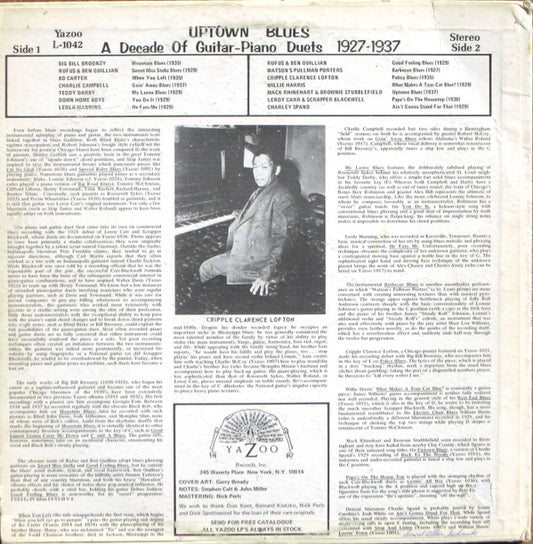 Various : Uptown Blues (A Decade Of Guitar-Piano Duets 1927-1937) (LP, Comp)