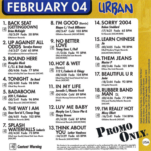 Various : Promo Only Urban Radio: February 2004 (CD, Comp, Promo)