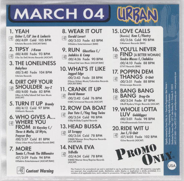 Various : Promo Only Urban Radio: March 2004 (CD, Comp, Promo)