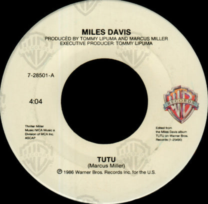 Miles Davis : Tutu (7", Styrene)