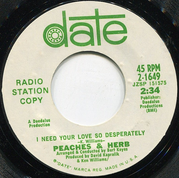 Peaches & Herb : Let Me Be The One (7", Promo, Styrene, Pit)