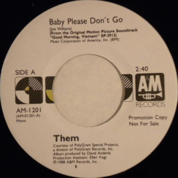 Them (3) / The Marvelettes : Baby Please Don't Go / Danger Heartbreak Dead Ahead (7", Single, Mono, Promo, RE)