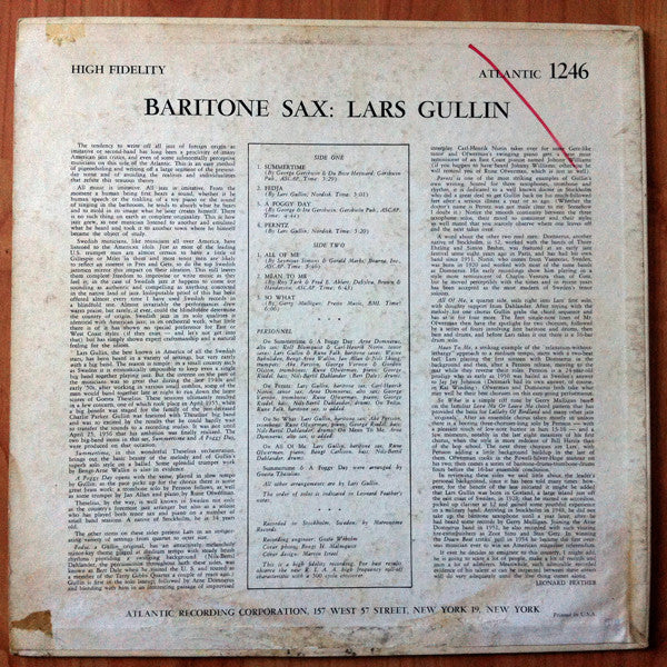 Lars Gullin : Baritone Sax (LP, Mono)