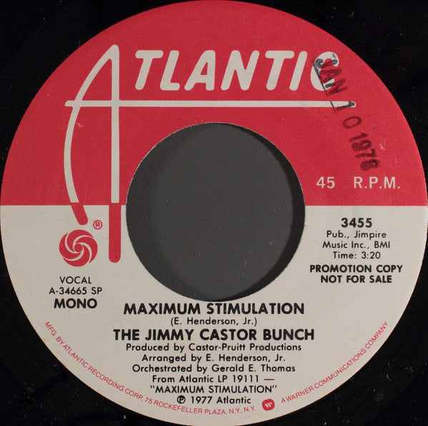 The Jimmy Castor Bunch : Maximum Stimulation  (7", Mono, Promo)