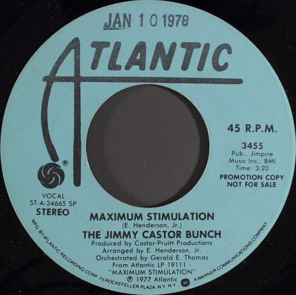 The Jimmy Castor Bunch : Maximum Stimulation  (7", Mono, Promo)