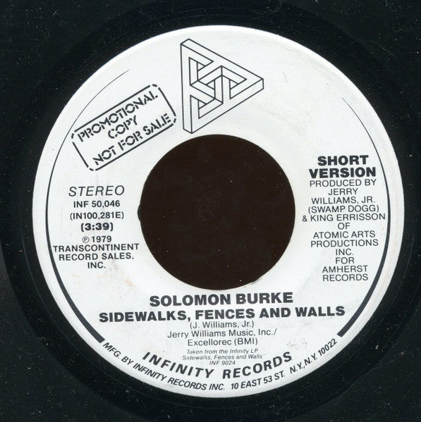 Solomon Burke : Sidewalks, Fences And Walls (7", Single, Promo)
