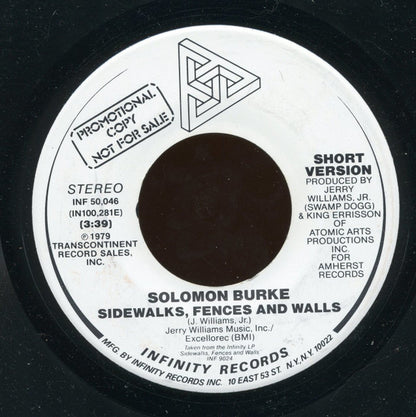 Solomon Burke : Sidewalks, Fences And Walls (7", Single, Promo)