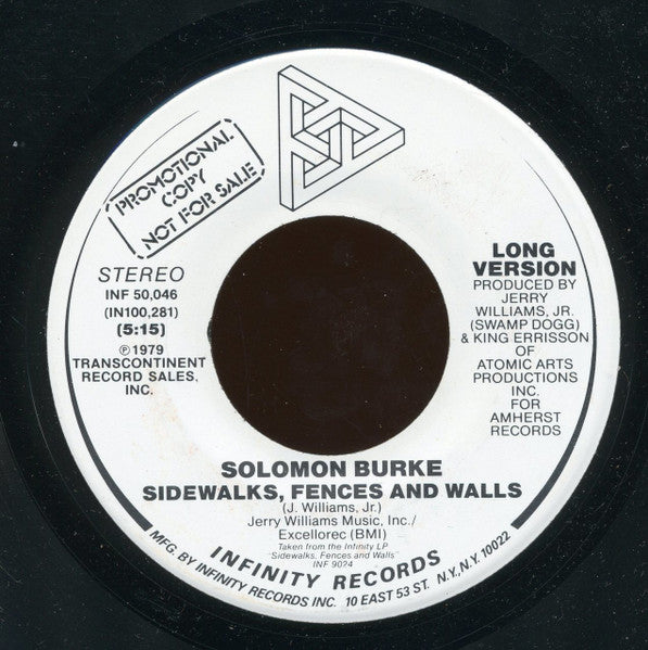 Solomon Burke : Sidewalks, Fences And Walls (7", Single, Promo)