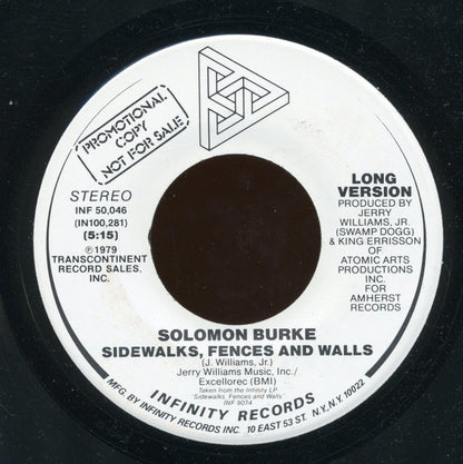 Solomon Burke : Sidewalks, Fences And Walls (7", Single, Promo)