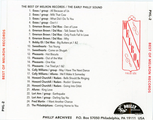 Various : The Best Of Melron Records - "The Early Philly Sound" - Philly R&B Vol. 1 (CD, Comp)