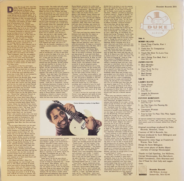 Bobby Bland, Larry Davis (4), Fenton Robinson, James "Thunderbird" Davis : Angels In Houston (The Legendary Duke Blues Recordings) (LP, Album, Comp)