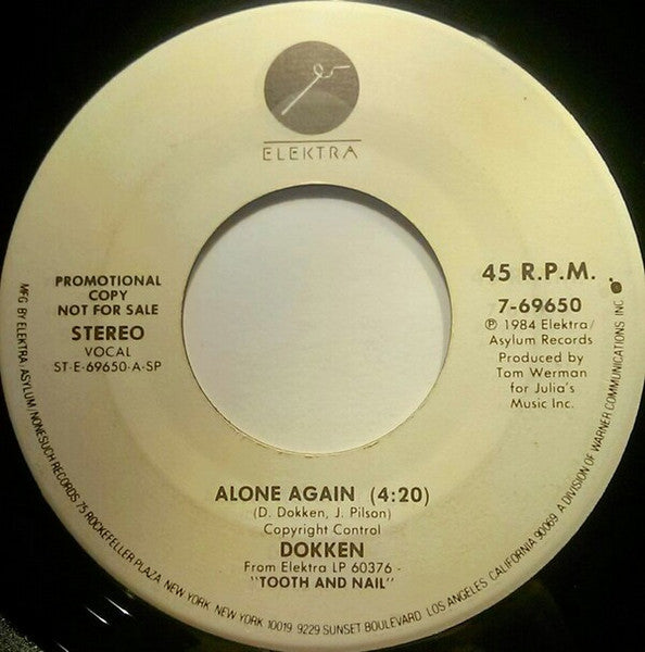 Dokken : Alone Again (7", Single, Promo, Spe)