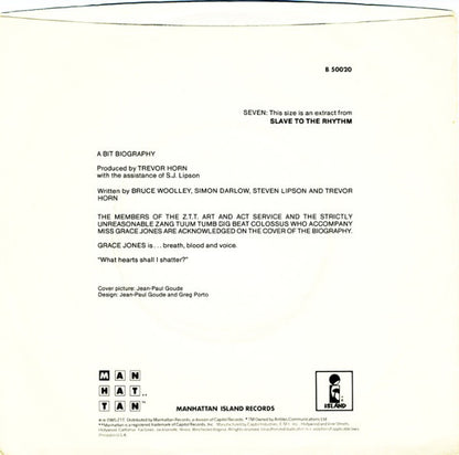 Grace Jones : Slave To The Rhythm (7", Promo)