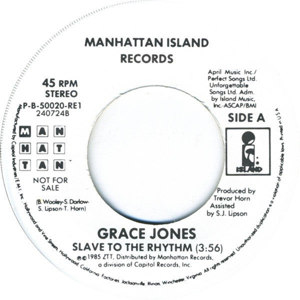 Grace Jones : Slave To The Rhythm (7", Promo)