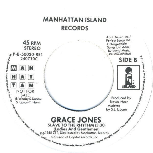 Grace Jones : Slave To The Rhythm (7", Promo)