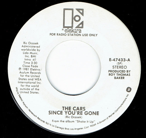 The Cars : Since You're Gone (7", Single, Mono, Promo, Spe)